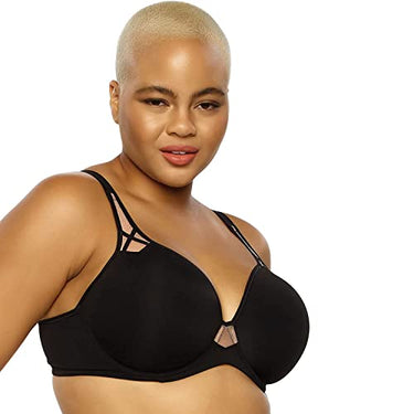 Felina Paramour Amaranth Plush T-Shirt Bra w/Sheer Details (Black, 34DDD) im Sale